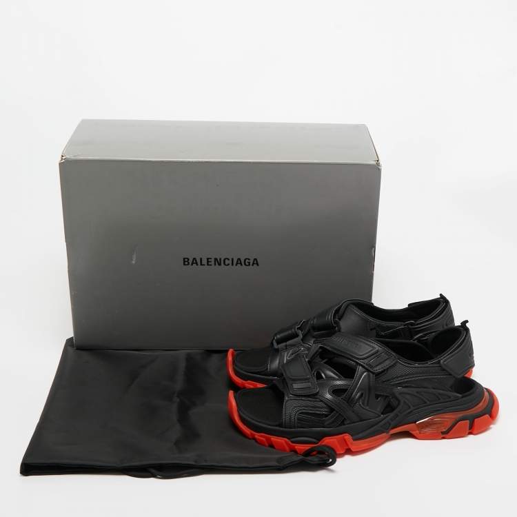 Pre Owned Balenciaga Black Leather Velcro Track  Strap Sandals Size 44
