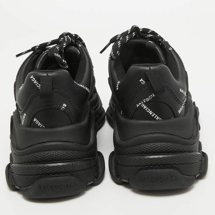 Pre Owned Balenciaga Black Faux Leather Allover Logo Triple S Sneakers Size 40