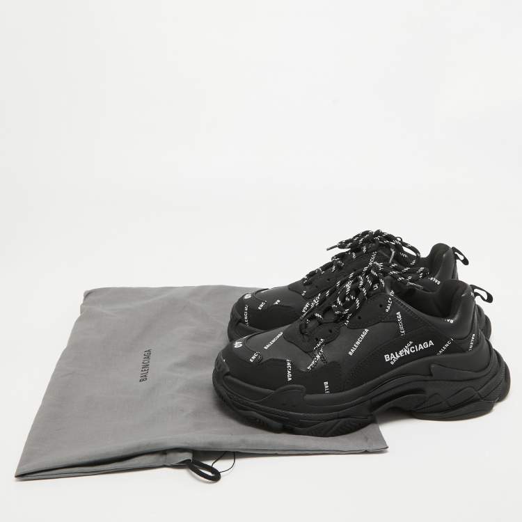 Pre Owned Balenciaga Black Faux Leather Allover Logo Triple S Sneakers Size 40