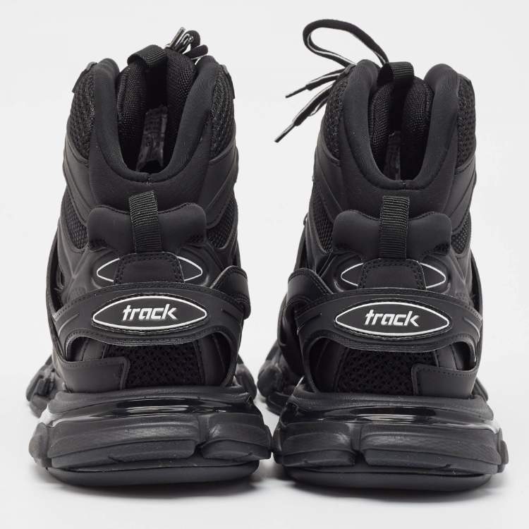 Pre Owned Balenciaga Black Mesh and Faux Leather Track High Top Sneakers Size 42