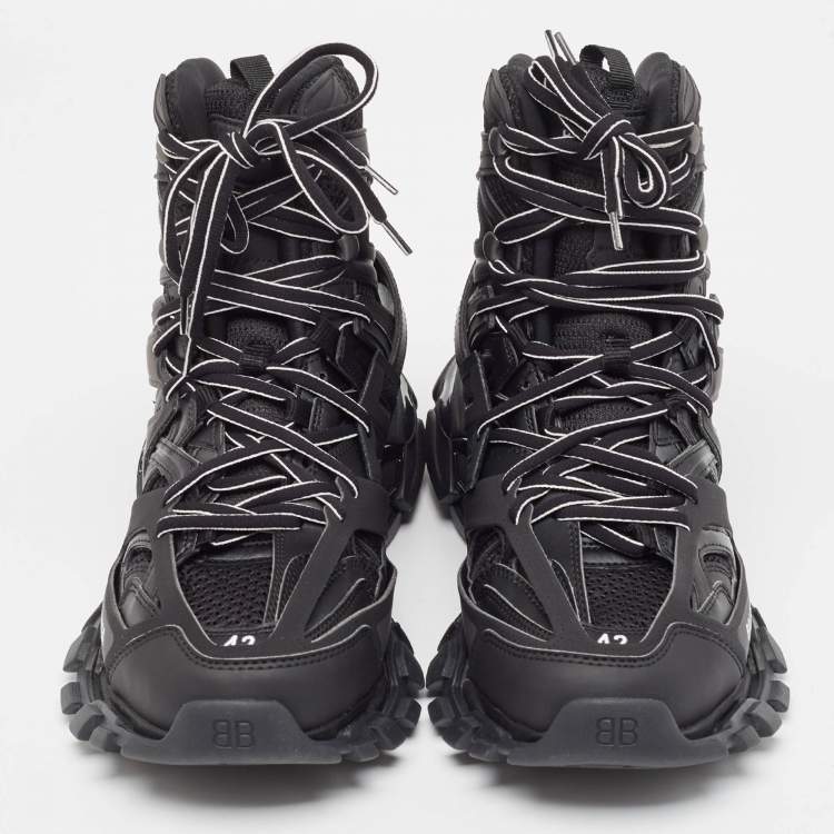 Pre Owned Balenciaga Black Mesh and Faux Leather Track High Top Sneakers Size 42