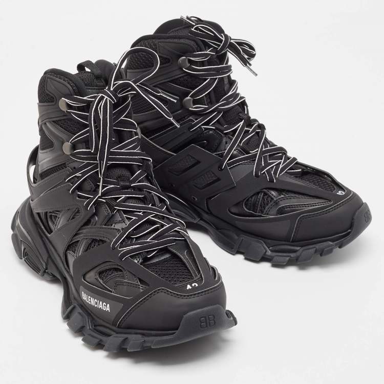 Pre Owned Balenciaga Black Mesh and Faux Leather Track High Top Sneakers Size 42