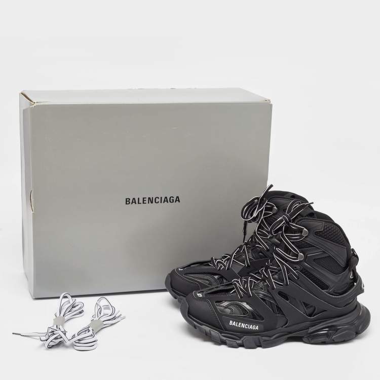 Pre Owned Balenciaga Black Mesh and Faux Leather Track High Top Sneakers Size 42