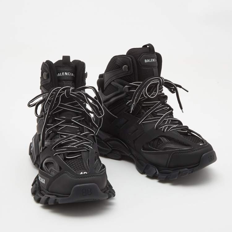 Pre Owned Balenciaga Black Mesh and Faux Leather Track Hike High Top Sneakers Size 40