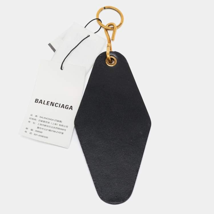 Pre Owned Balenciaga Black Leather Hotel Diamond Key Ring