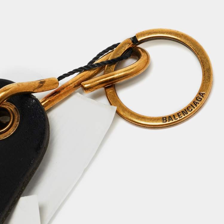 Pre Owned Balenciaga Black Leather Hotel Diamond Key Ring