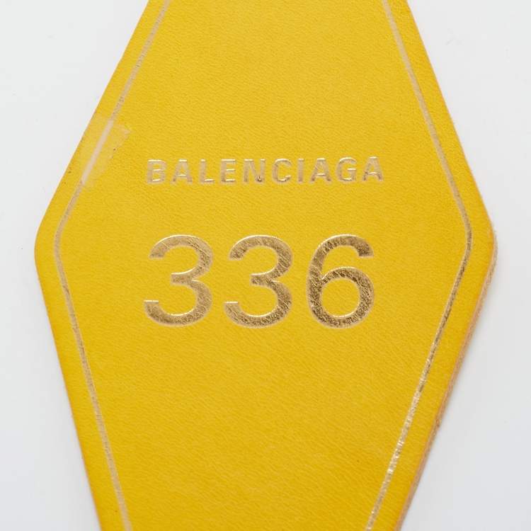 Pre Owned Balenciaga Yellow Leather Hotel Diamond Key Ring