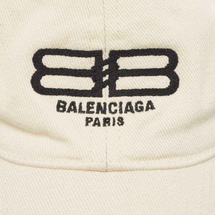 Pre Owned Balenciaga Cream BB Icon Embroidered Baseball Cap S