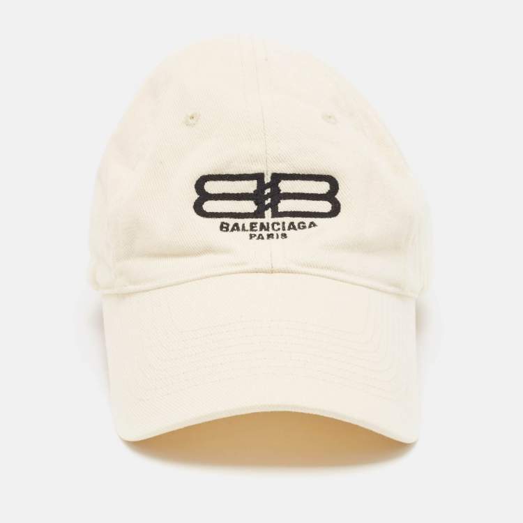 Pre Owned Balenciaga Cream BB Icon Embroidered Baseball Cap S