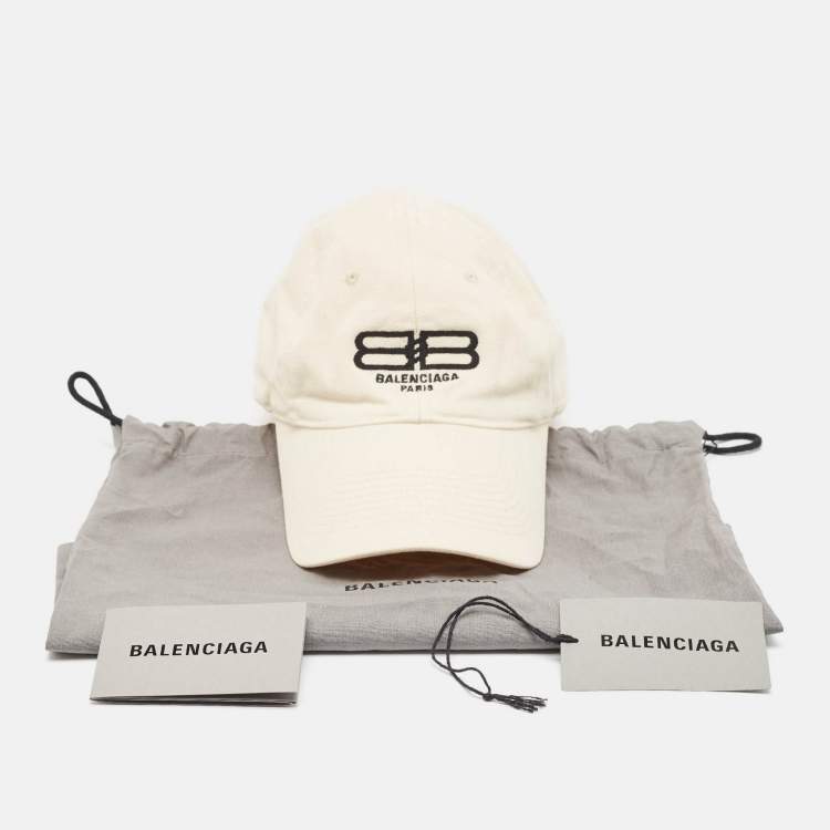 Pre Owned Balenciaga Cream BB Icon Embroidered Baseball Cap S