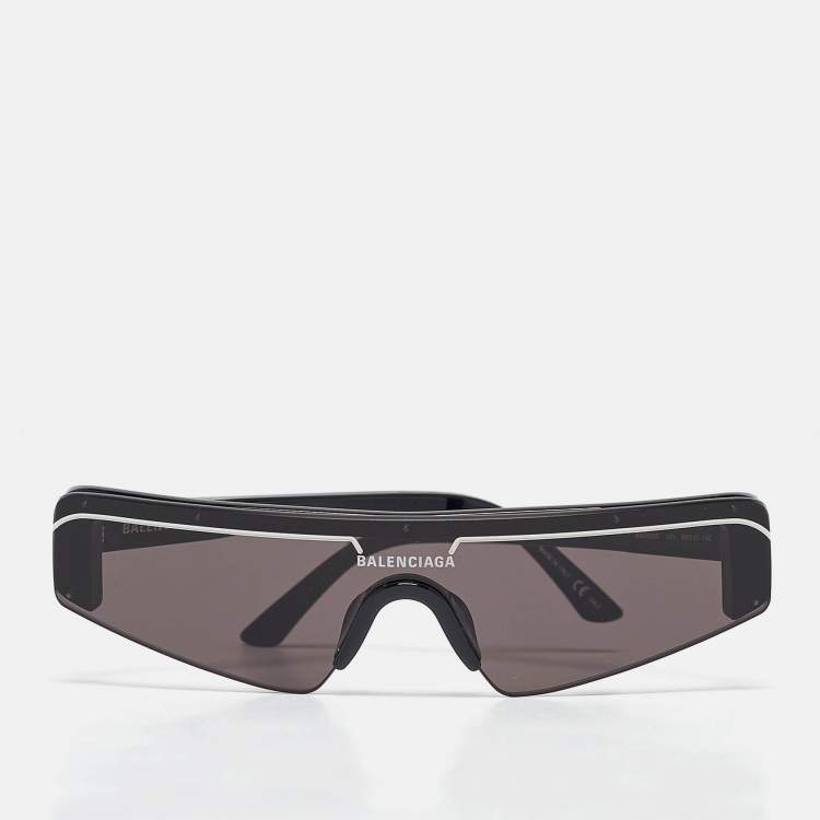Pre Owned Balenciaga Black/White BB003S Ski Shield Sunglasses