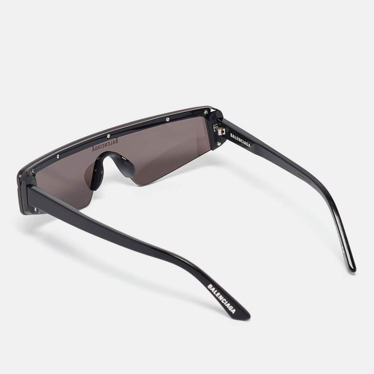 Pre Owned Balenciaga Black/White BB003S Ski Shield Sunglasses