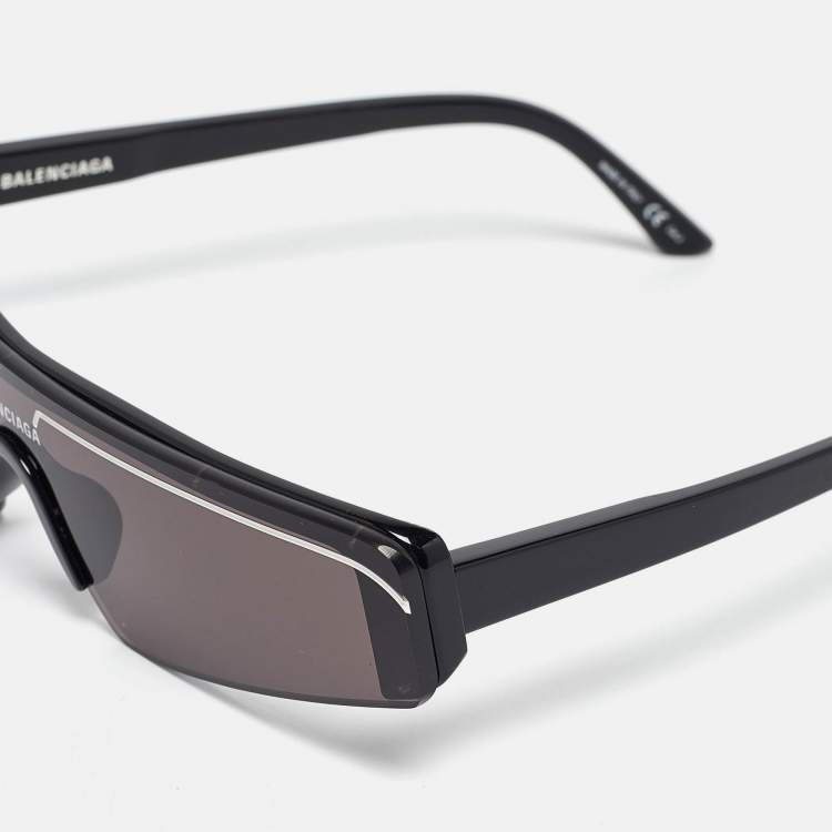 Pre Owned Balenciaga Black/White BB003S Ski Shield Sunglasses