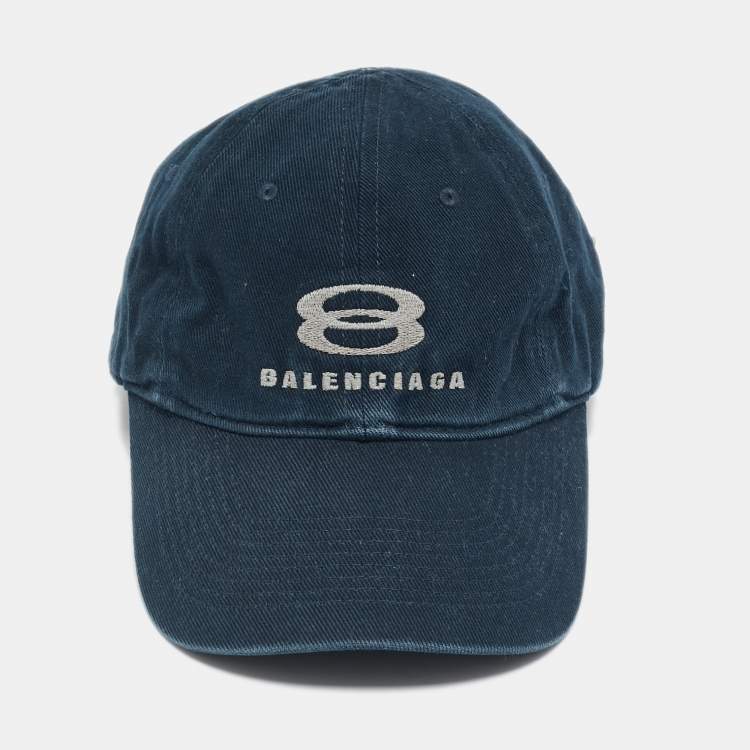 Pre Owned Balenciaga Blue Logo Embroidered Fabric Baseball Cap S