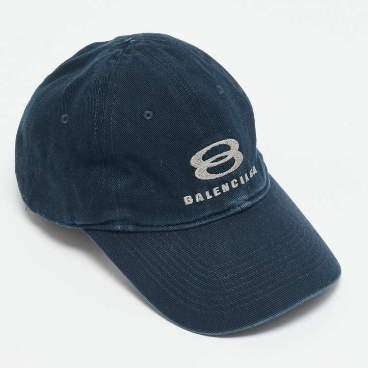 Pre Owned Balenciaga Blue Logo Embroidered Fabric Baseball Cap S