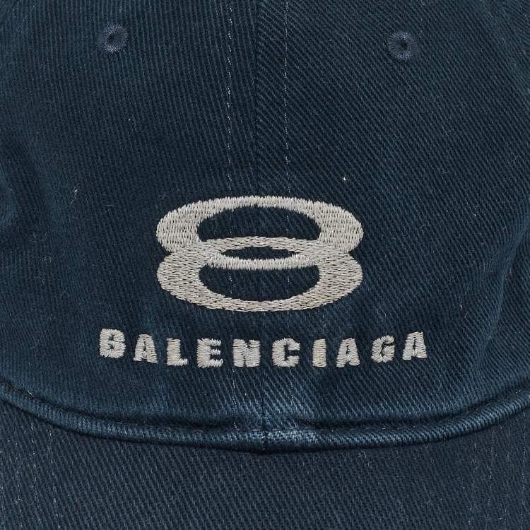 Pre Owned Balenciaga Blue Logo Embroidered Fabric Baseball Cap S