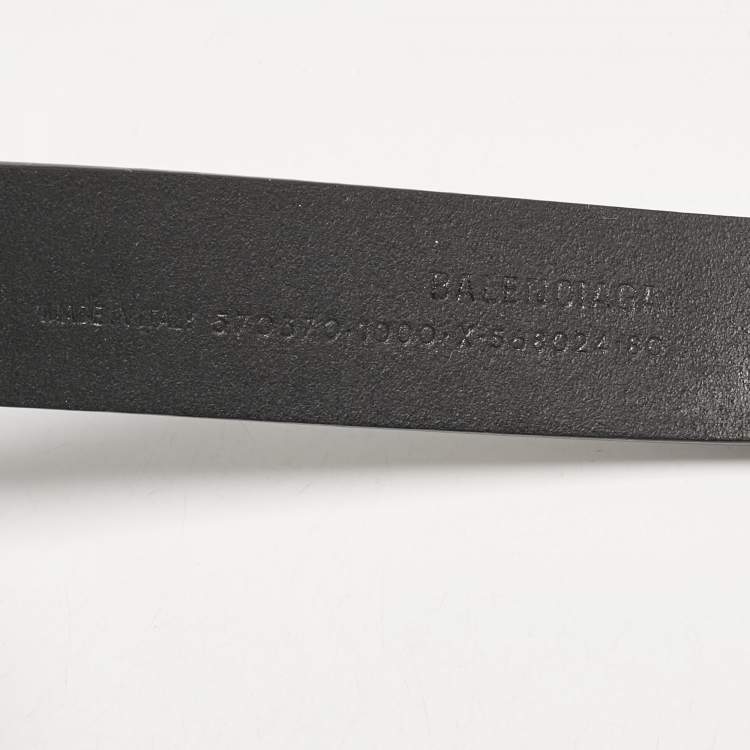 Pre Owned Balenciaga Black Leather BB Large Buckle Belt 80 CM