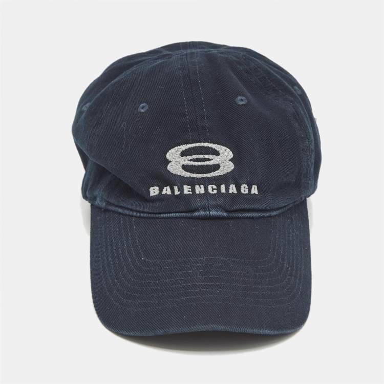 Pre Owned Balenciaga Navy Blue Cotton Unity Snowboard Logo Cap L
