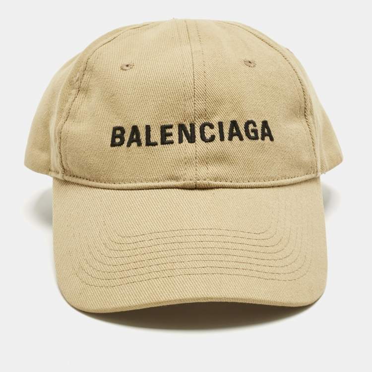 Pre Owned Balenciaga Beige Logo Embroidered Cotton Baseball Cap L
