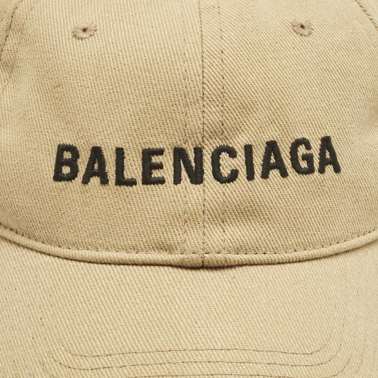 Pre Owned Balenciaga Beige Logo Embroidered Cotton Baseball Cap L