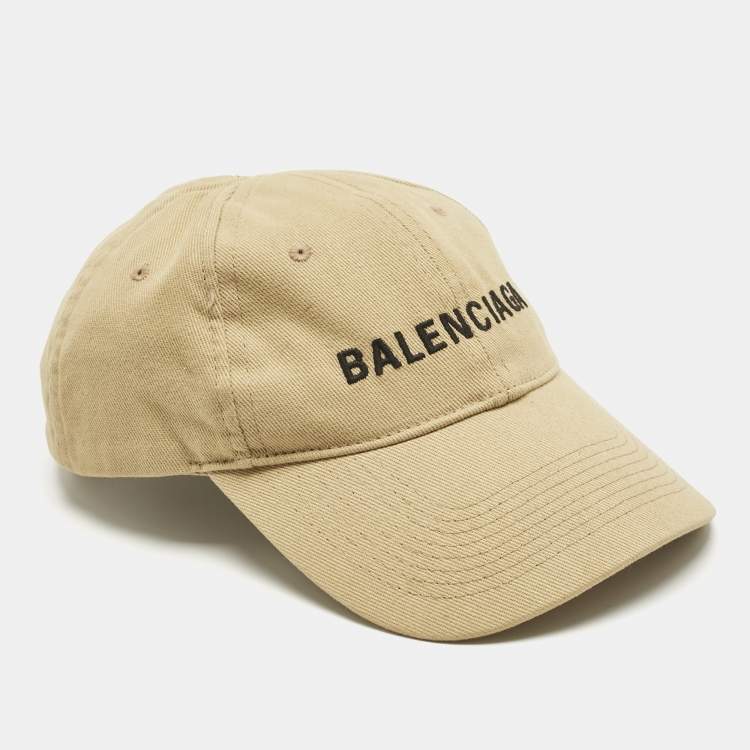 Pre Owned Balenciaga Beige Logo Embroidered Cotton Baseball Cap L