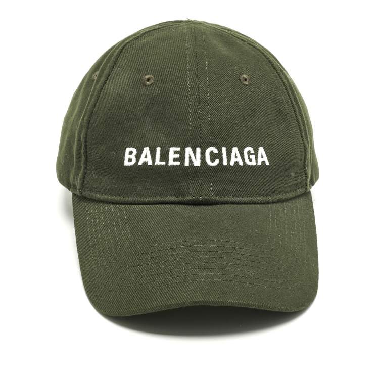 Pre Owned Balenciaga Green Logo Embroidered Cotton Baseball Cap L