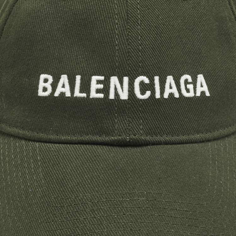 Pre Owned Balenciaga Green Logo Embroidered Cotton Baseball Cap L