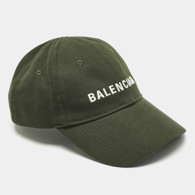 Pre Owned Balenciaga Green Logo Embroidered Cotton Baseball Cap L