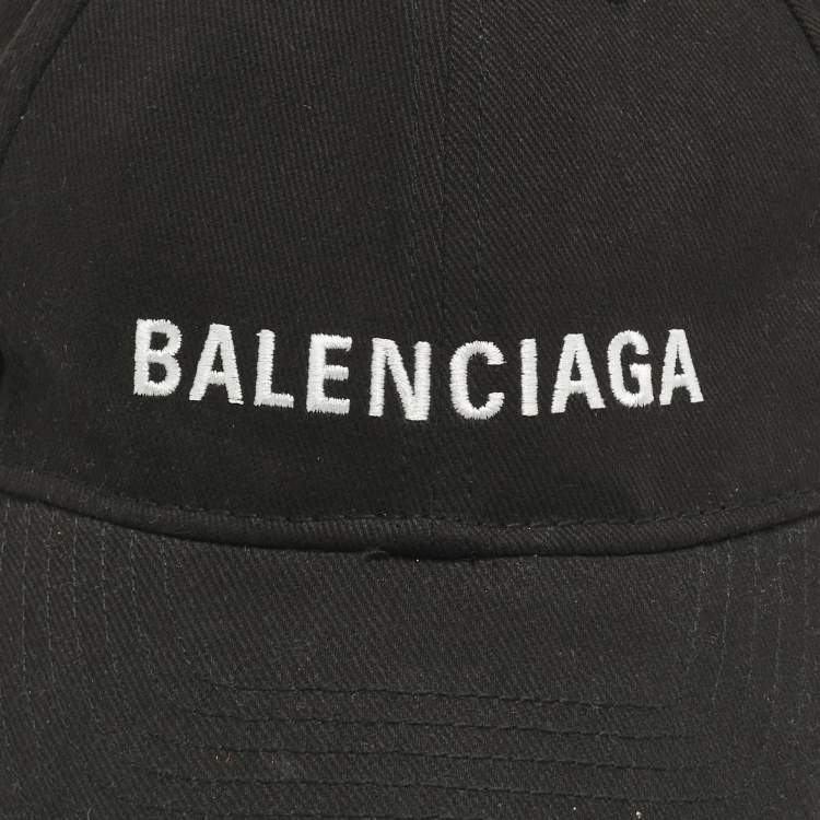 Pre Owned Balenciaga Black Logo Embroidered Cotton Baseball Cap L