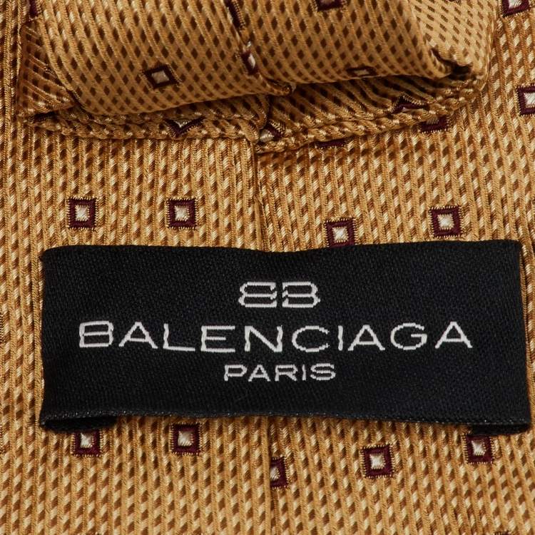 Pre Owned Balenciaga Beige Square Pattern Silk Tie