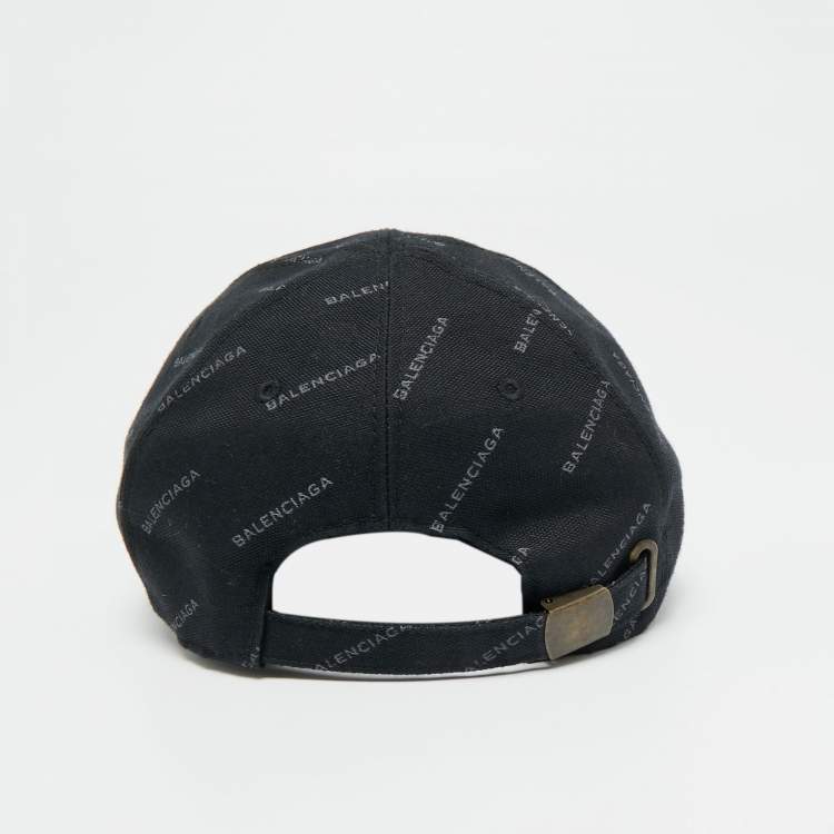Pre Owned Balenciaga Black Logo All-Over Cotton Baseball Cap L