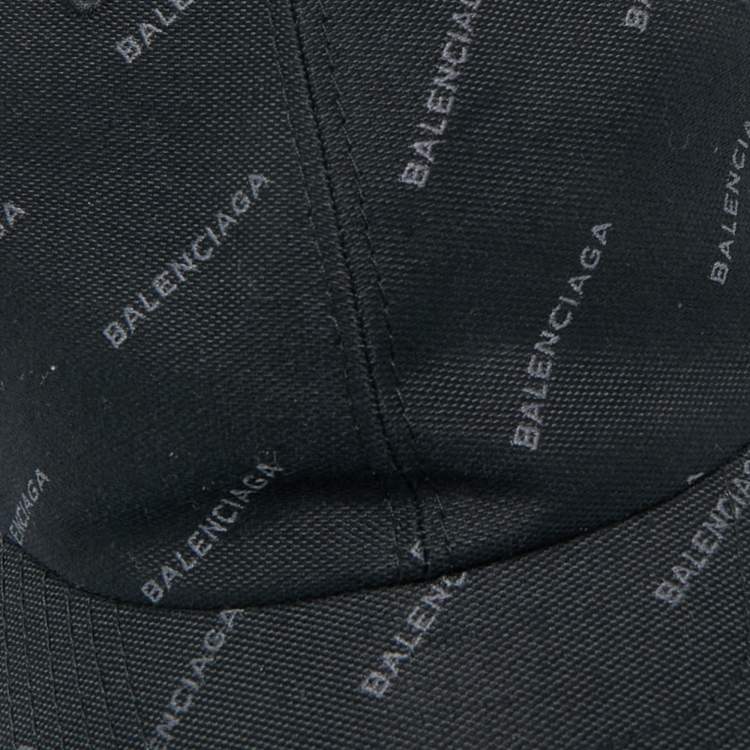 Pre Owned Balenciaga Black Logo All-Over Cotton Baseball Cap L