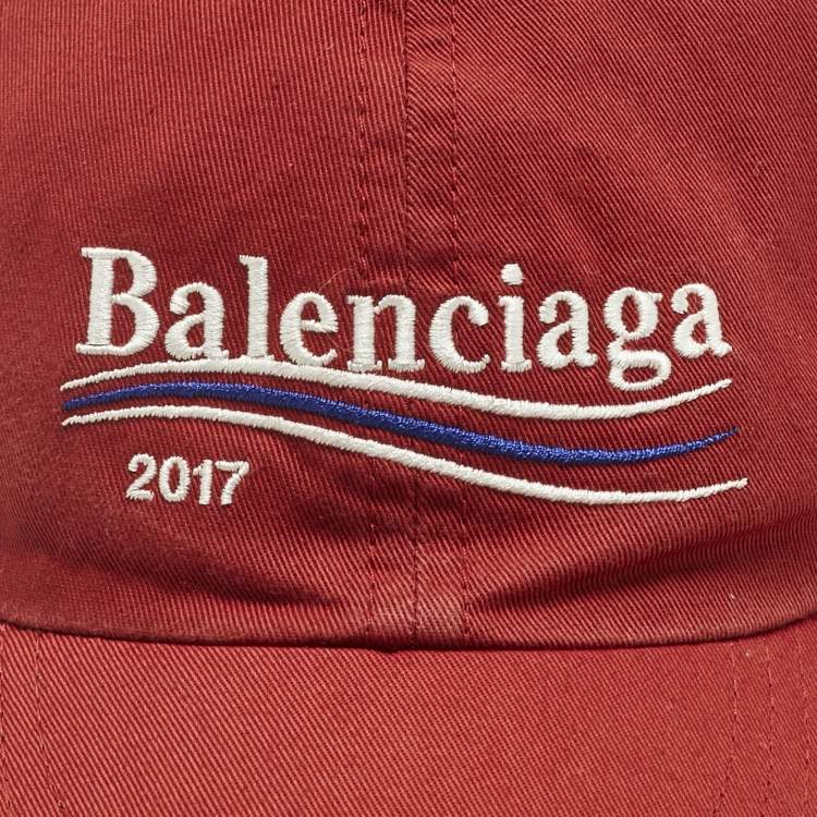 Pre Owned Balenciaga Red Campaign Embroidered Cotton Cap L