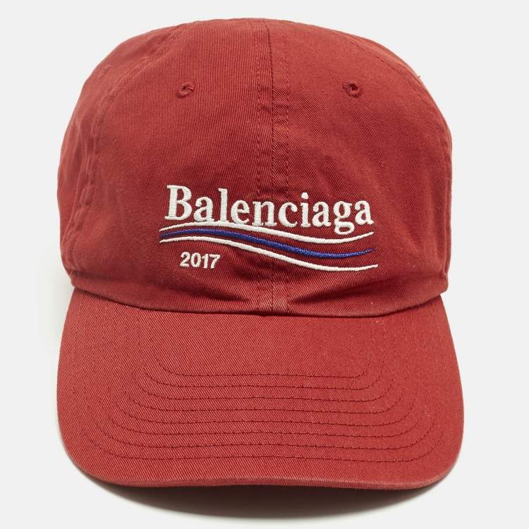 Pre Owned Balenciaga Red Campaign Embroidered Cotton Cap L