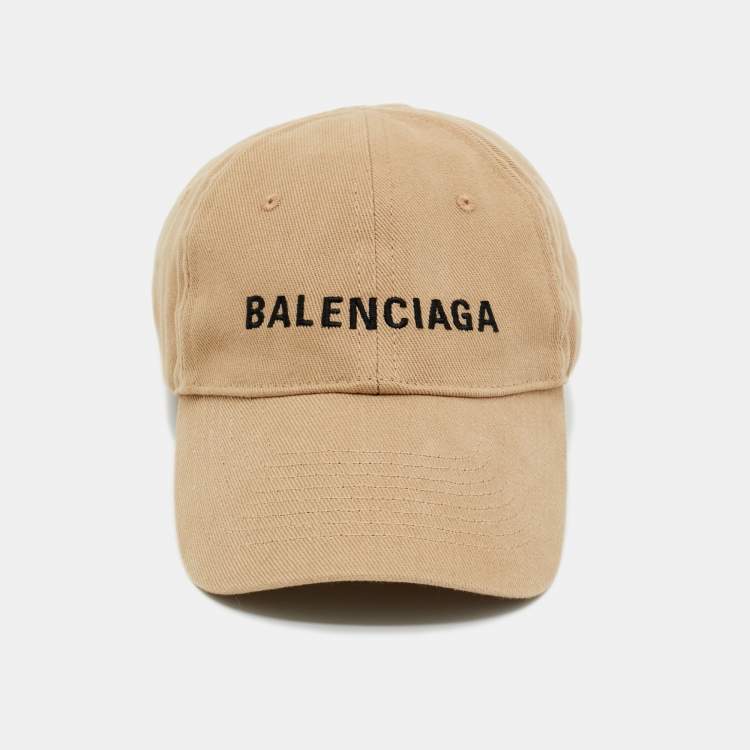 Pre Owned Balenciaga Beige Logo Embroidered Cotton Baseball Cap L