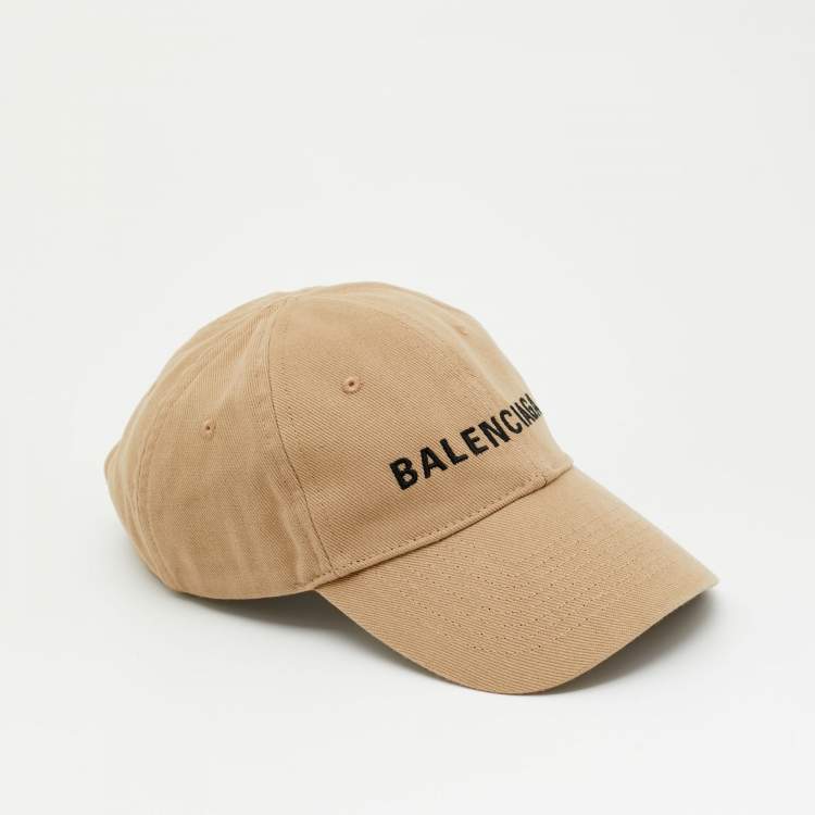 Pre Owned Balenciaga Beige Logo Embroidered Cotton Baseball Cap L