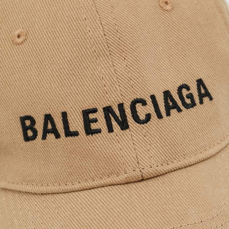 Pre Owned Balenciaga Beige Logo Embroidered Cotton Baseball Cap L