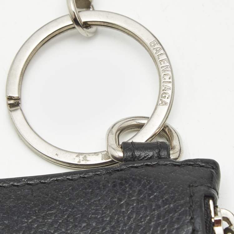 Pre Owned Balenciaga Cash Card Case On Keychain Black Leather 