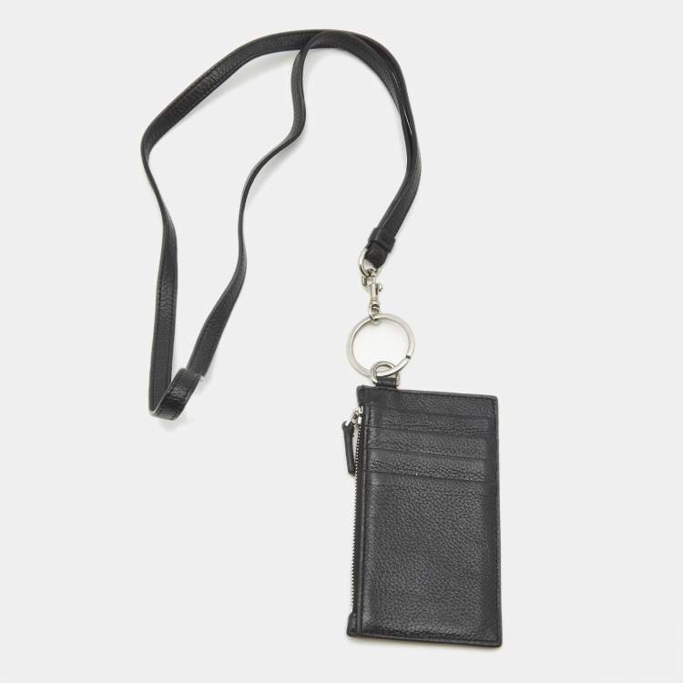 Pre Owned Balenciaga Cash Card Case On Keychain Black Leather 