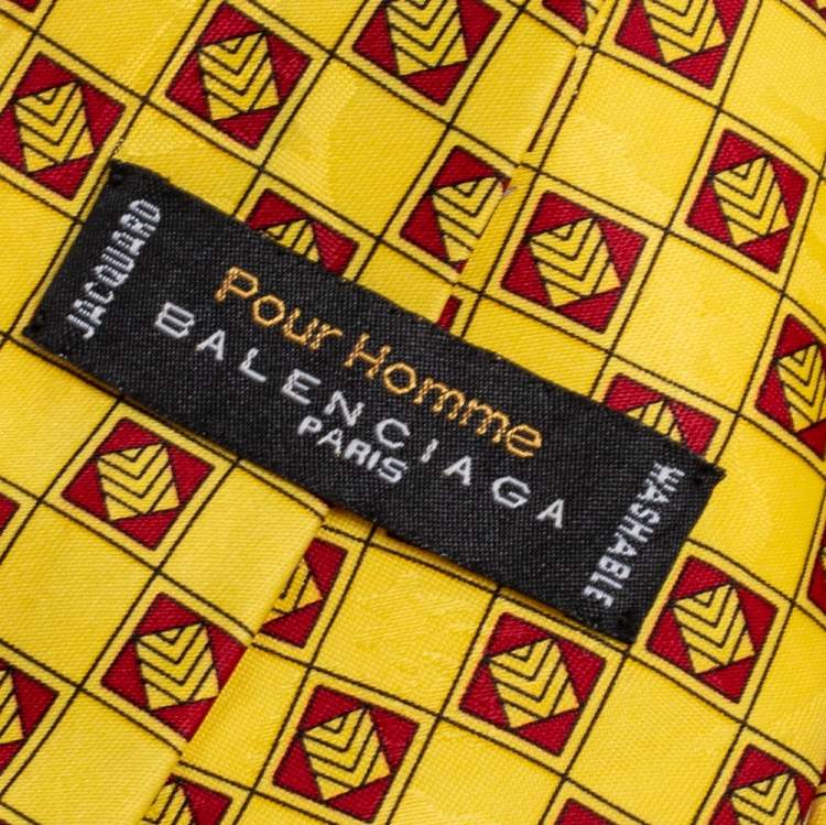 Pre Owned Balenciaga Vintage Yellow Jacquard Traditional Tie 