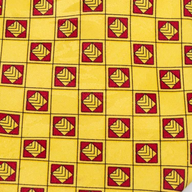 Pre Owned Balenciaga Vintage Yellow Jacquard Traditional Tie 