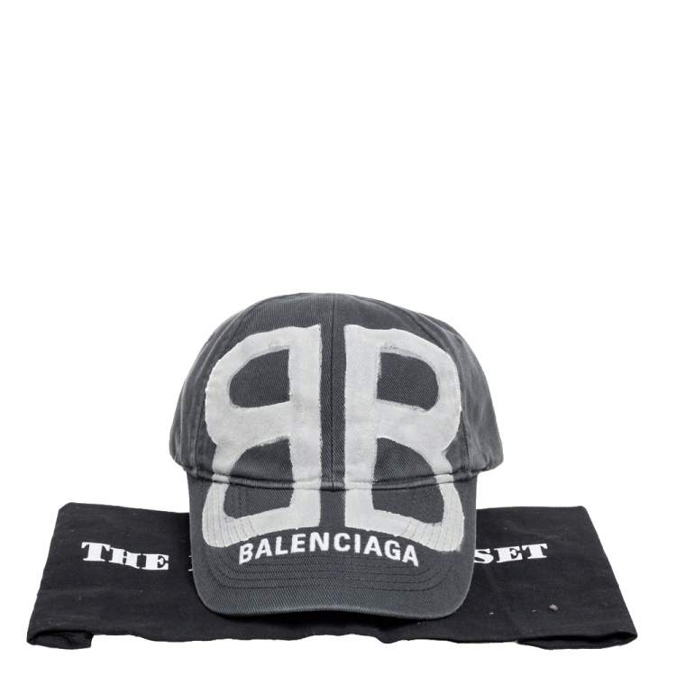Pre Owned  Balenciaga Grey Organic Cotton BB Sprayed Baseball Cap L