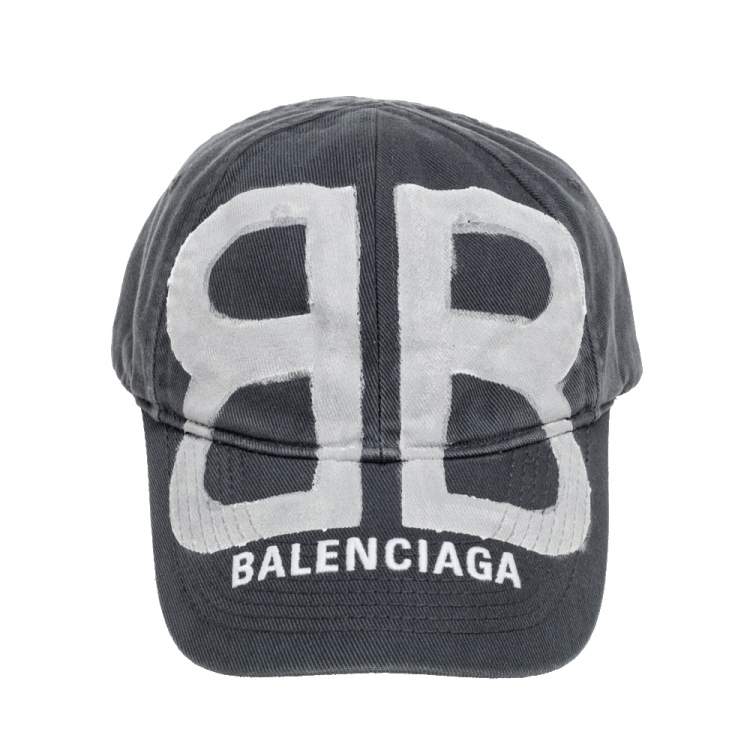 Pre Owned  Balenciaga Grey Organic Cotton BB Sprayed Baseball Cap L