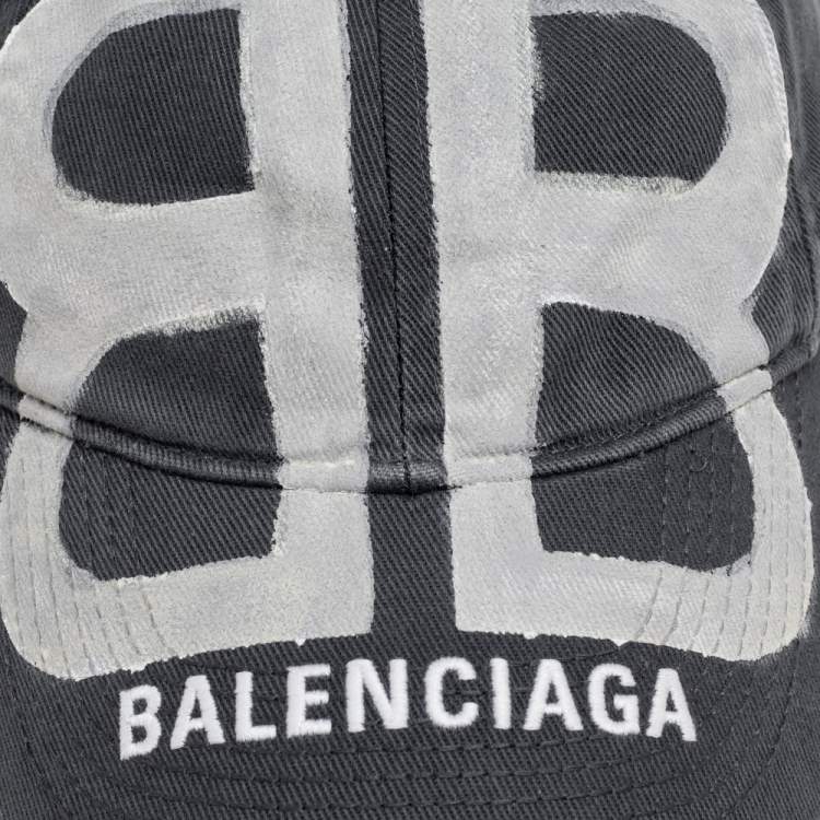 Pre Owned  Balenciaga Grey Organic Cotton BB Sprayed Baseball Cap L