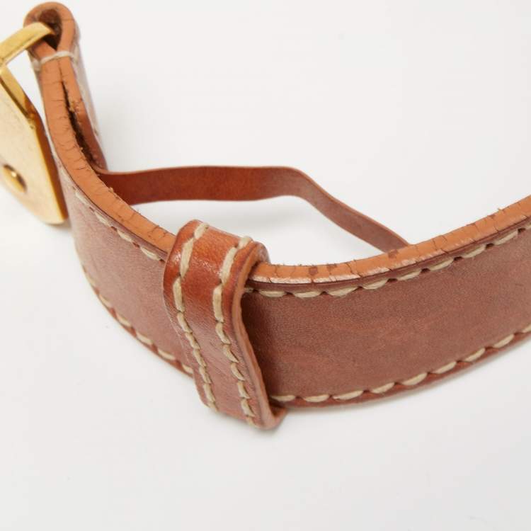 مملوكة مسبقًا Balenciaga Brown Leather B Logo Plague Belt 100CM