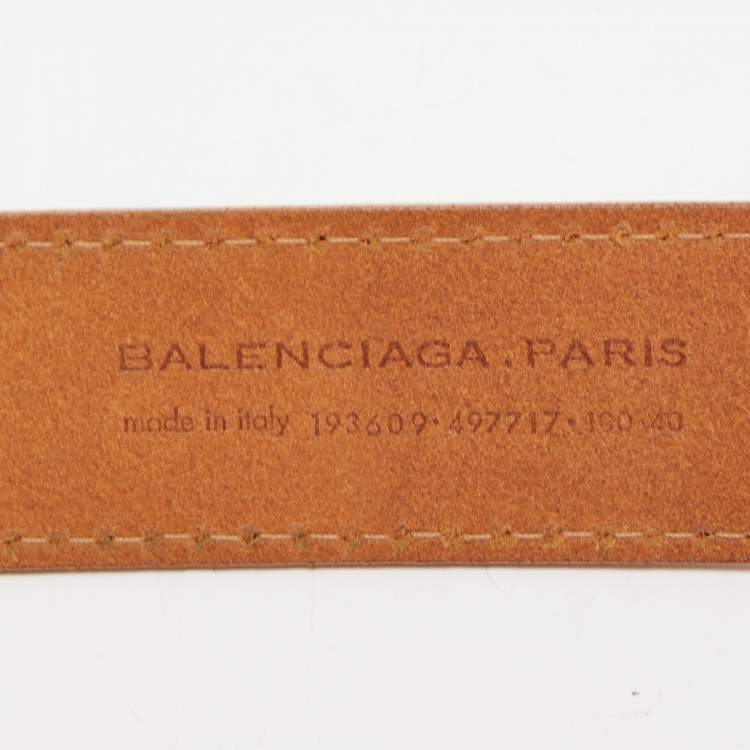 مملوكة مسبقًا Balenciaga Brown Leather B Logo Plague Belt 100CM