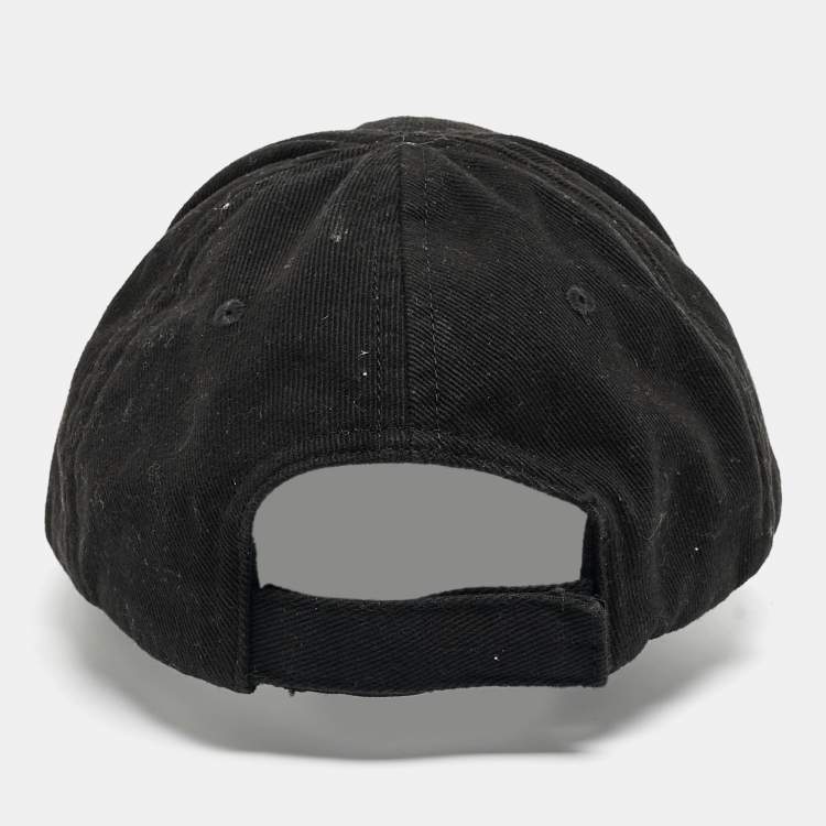 Pre Owned Balenciaga Black Contrast Logo Embroidered Cotton Baseball Cap L