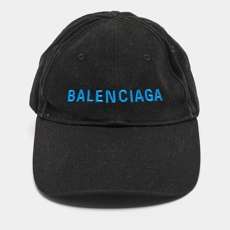 Pre Owned Balenciaga Black Contrast Logo Embroidered Cotton Baseball Cap L