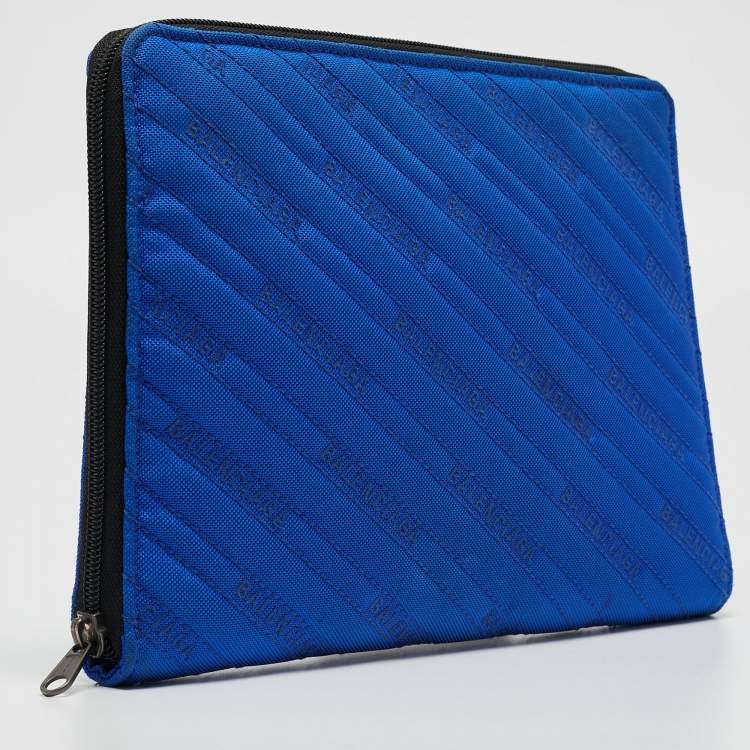 Pre Owned Balenciaga Blue/Black Logo Nylon iPad Case