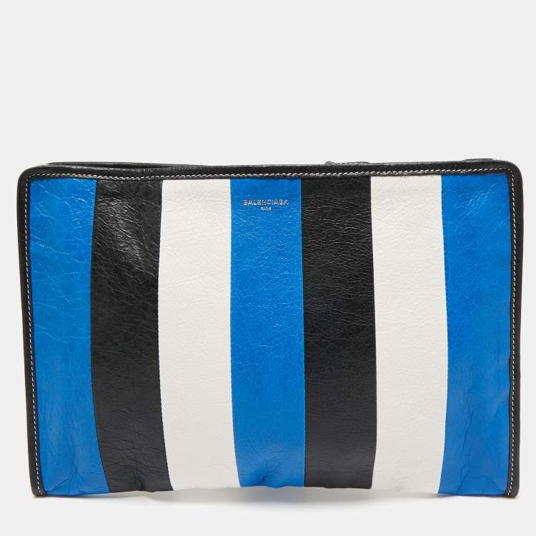 Pre Owned Balenciaga Tricolor Leather Stripe Bazar Pouch